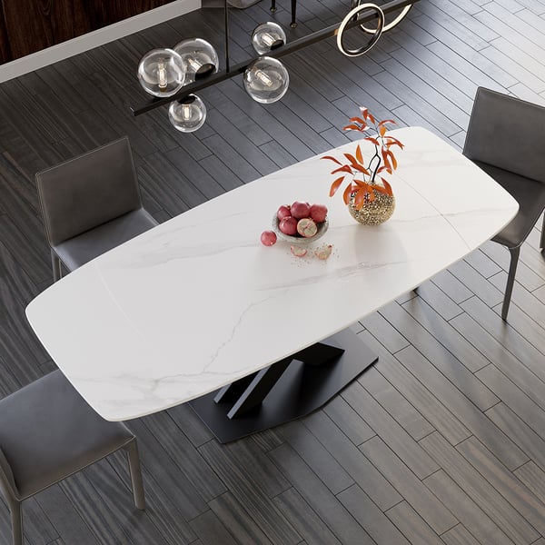 71" Modern Extendable White Sintered Stone Dining Table with Leaf X-Base 4-6 Seater