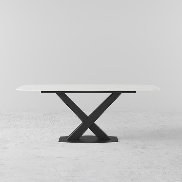 71" Modern Extendable White Sintered Stone Dining Table with Leaf X-Base 4-6 Seater