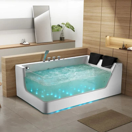 71" Acrylic LED Whirlpool & Water Massage Bathtub Decoration Transparent in White