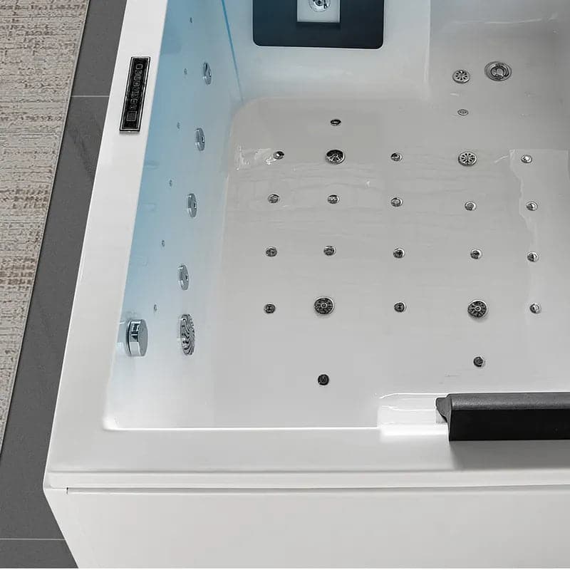 71" Modern Acrylic Corner Bathtub Whirlpool Air Massage 3 Sided Apron Tub in White Chromatherapy LED