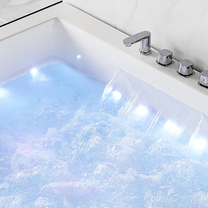 71" Modern Acrylic Corner Bathtub Whirlpool Air Massage 3 Sided Apron Tub in White Chromatherapy LED