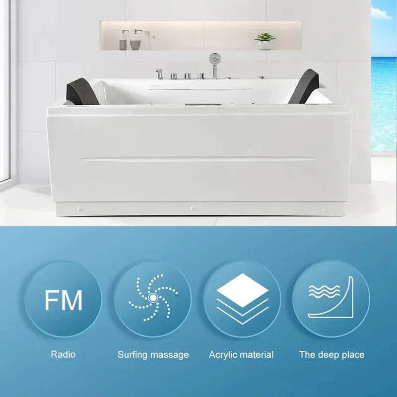 71" Modern Acrylic Corner Bathtub Whirlpool Air Massage 3 Sided Apron Tub in White Chromatherapy LED