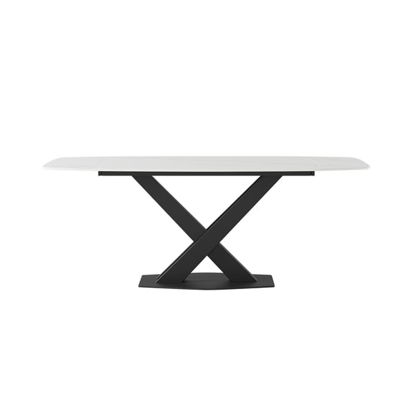 71" Modern Extendable White Sintered Stone Dining Table with Leaf X-Base 4-6 Seater