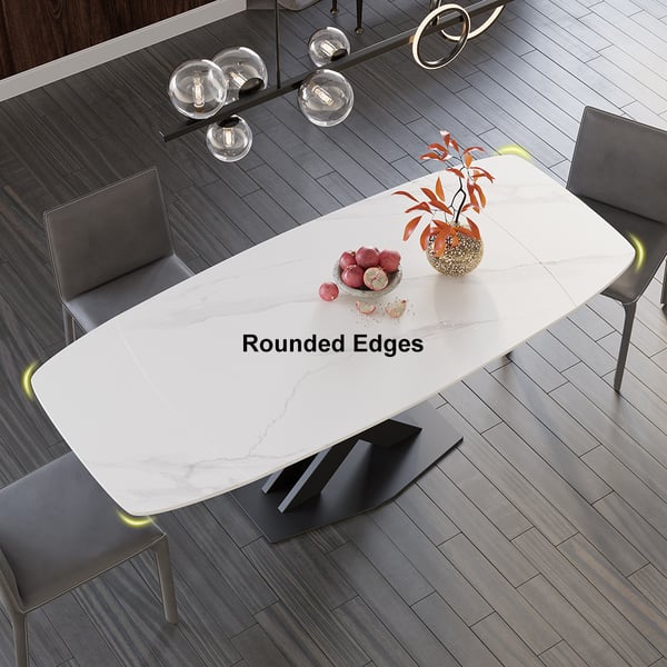 71" Modern Extendable White Sintered Stone Dining Table with Leaf X-Base 4-6 Seater