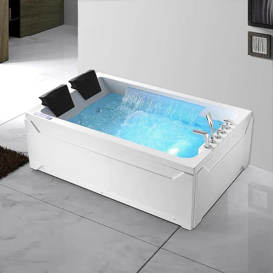 73" LED Acrylic Whirlpool Water Massage Double Waterfall 3 Sided Apron Bathtub