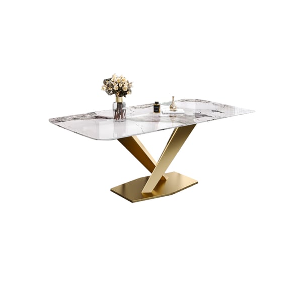 78.7" Modern White Dining Table Rectangular Sintered Stone Top X-Base