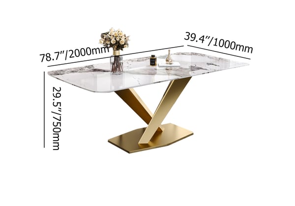 78.7" Modern White Dining Table Rectangular Sintered Stone Top X-Base