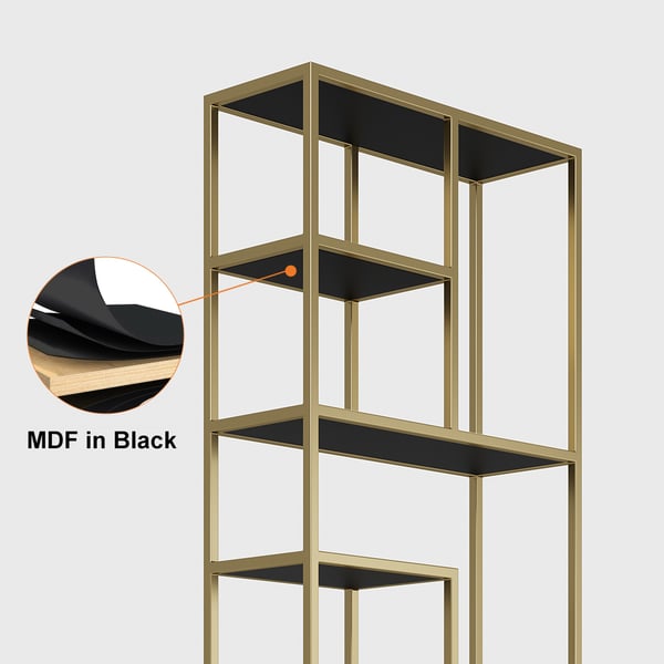 78" Modern Black & Gold Etagere Bookshelf Display 8-Shelf Tall Book Shelf Rich Storage