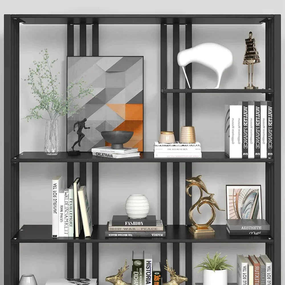 78" Modern Steel Etagere Bookshelf Display Shelving 6-Shelf in Black Tall Book Shelf