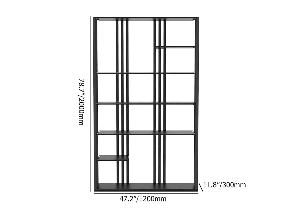 78" Modern Steel Etagere Bookshelf Display Shelving 6-Shelf in Black Tall Book Shelf