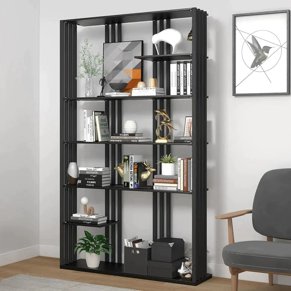 78" Modern Steel Etagere Bookshelf Display Shelving 6-Shelf in Black Tall Book Shelf