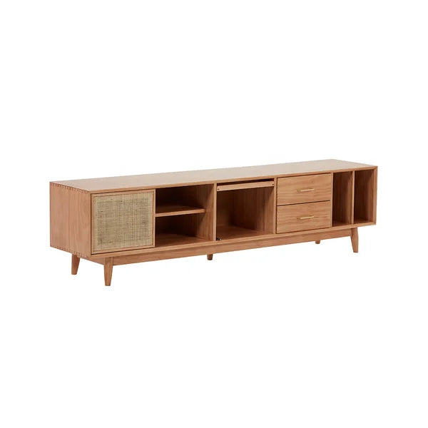 79" TV Stand Natural Media Console with Doors & Drawers & Shelf Rattan Woven in Large