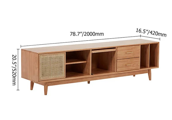 79" TV Stand Natural Media Console with Doors & Drawers & Shelf Rattan Woven in Large