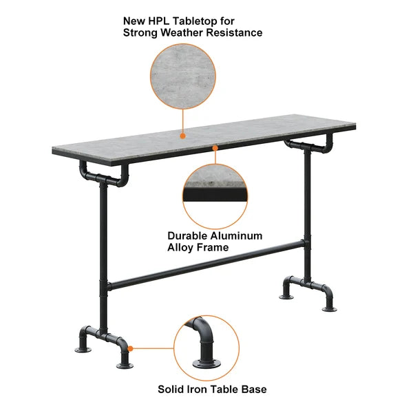 7 Pieces Industrial Metal Outdoor Patio Bar Dining Set with Rectangle Table and Chairs