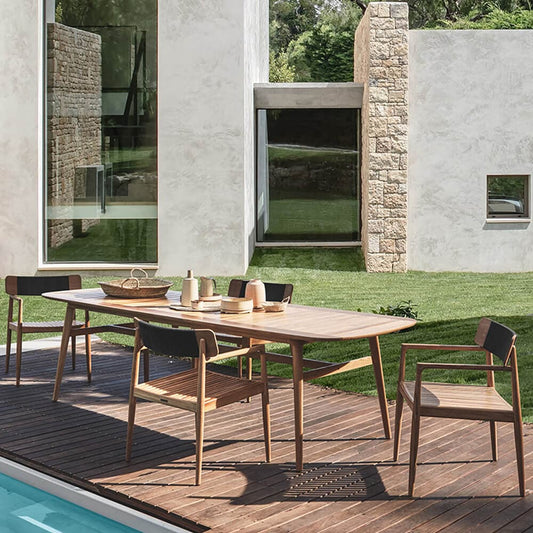 7 Pieces Modern Outdoor Dining Set with Teak Wood Table and Chair in Natural