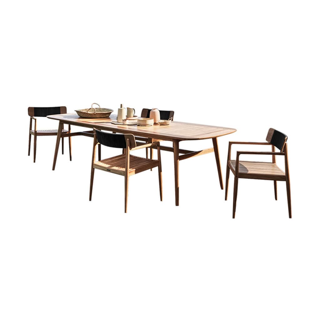 7 Pieces Modern Outdoor Dining Set with Teak Wood Table and Chair in Natural