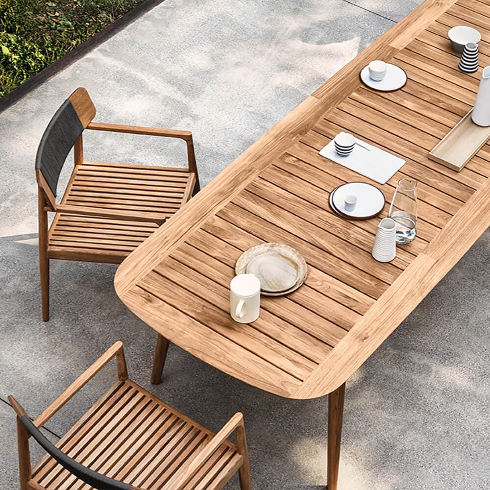 7 Pieces Modern Outdoor Dining Set with Teak Wood Table and Chair in Natural