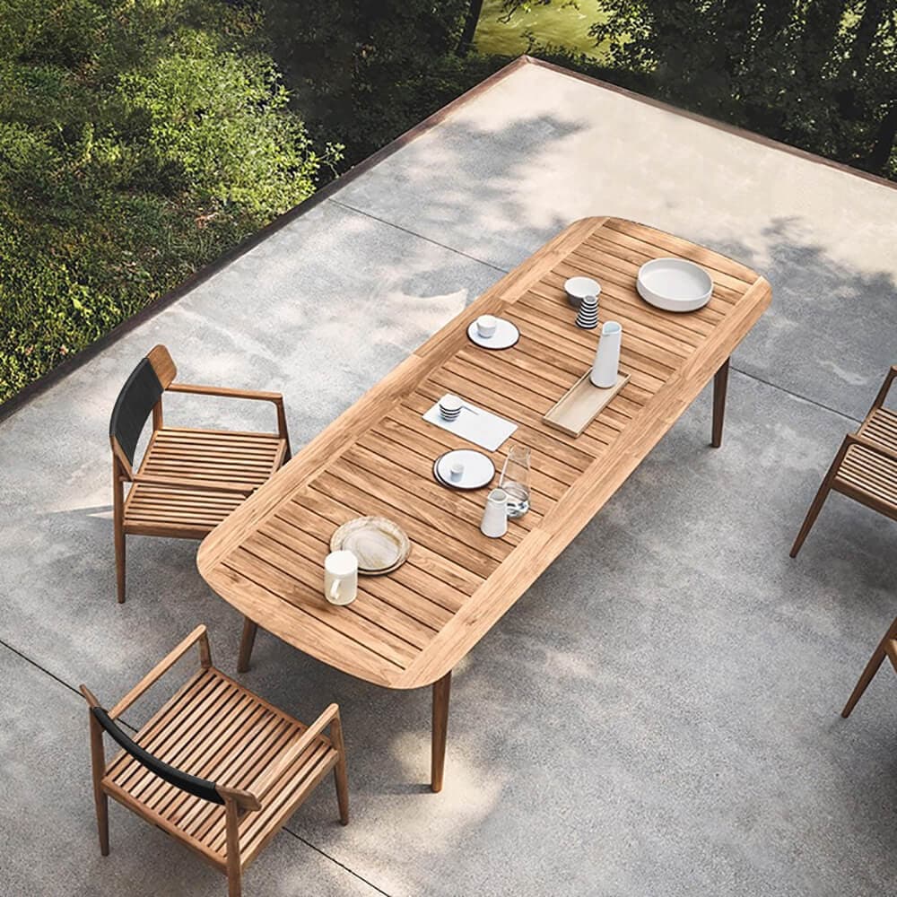 7 Pieces Modern Outdoor Dining Set with Teak Wood Table and Chair in Natural