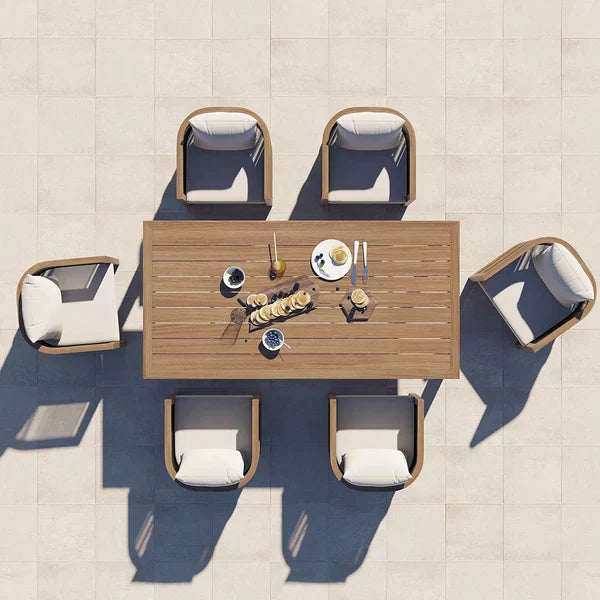 7 Pieces Outdoor Dining Set For 6 with Rectangle Table & Rope Woven Armchair in Natural