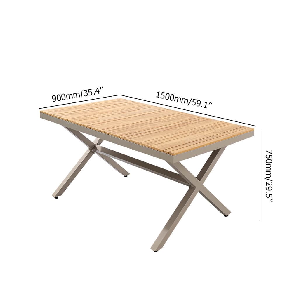 7 Pieces Outdoor Dining Set with Rectangle Table and Woven Rattan Armchair in Natural