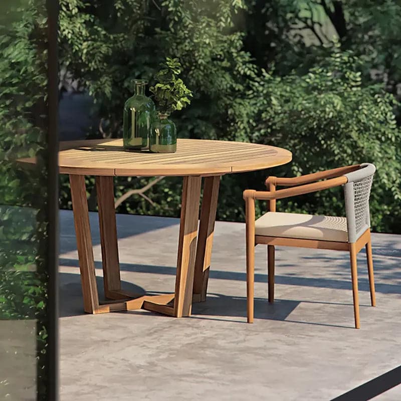 7 Pieces Teak Outdoor Dining Set Wood Round Dining Table with 6 Chairs in Natural