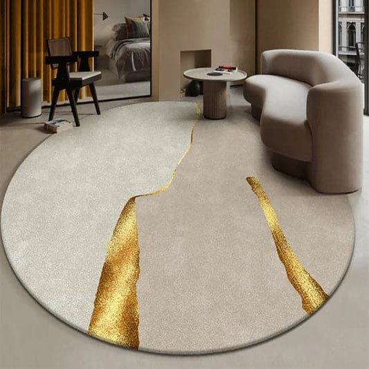 7' x 7' Circular Modern & Creative & Light Luxury Khaki & Gold Area Rug Nylon Rug