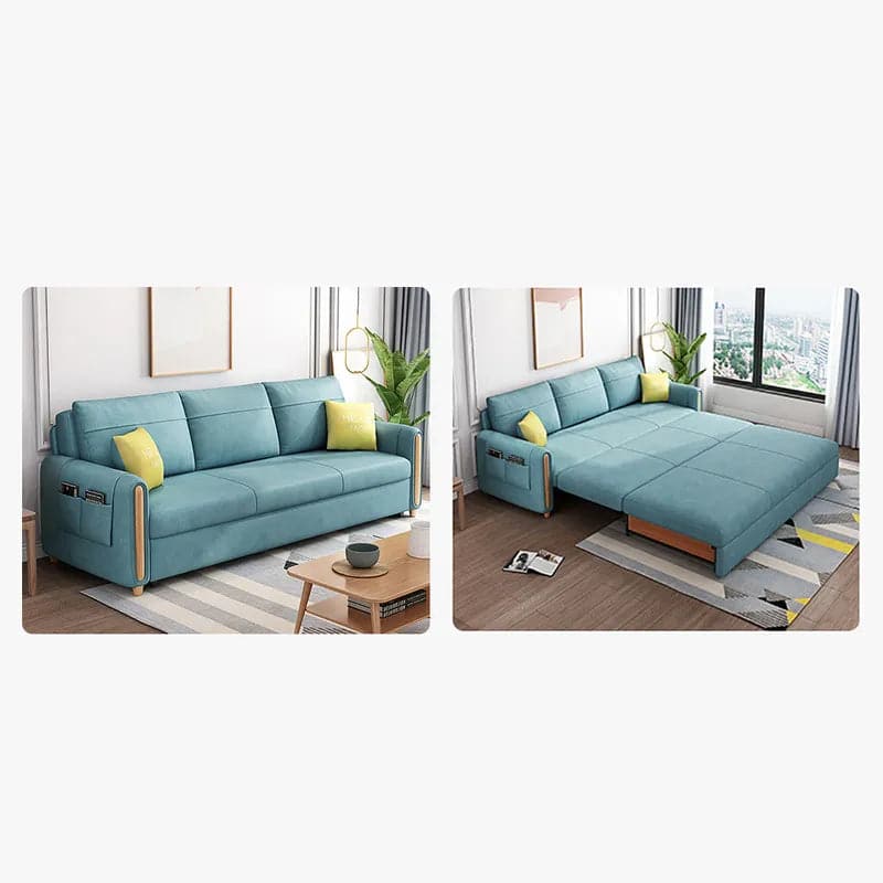 81.1" Blue Arm Full Sleeper Sofa Bed with Storage&Side Pockets