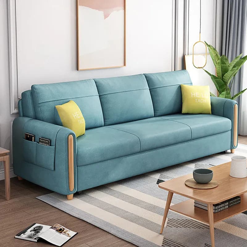 81.1" Blue Arm Full Sleeper Sofa Bed with Storage&Side Pockets