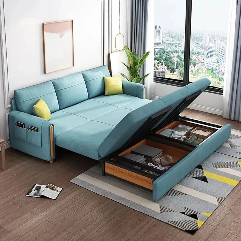 81.1" Blue Arm Full Sleeper Sofa Bed with Storage&Side Pockets