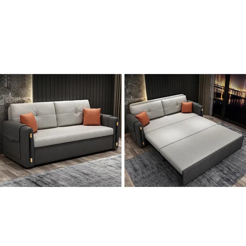 81" Modern Gray Convertible Full Sleeper Sofa Bed with Storage Leath-Aire Upholstery