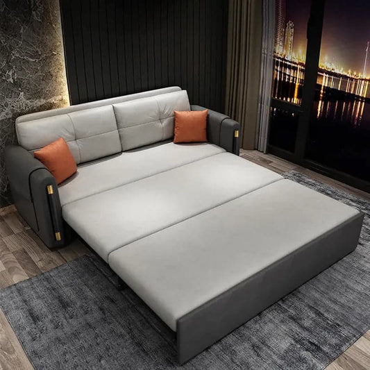 81" Modern Gray Convertible Full Sleeper Sofa Bed with Storage Leath-Aire Upholstery