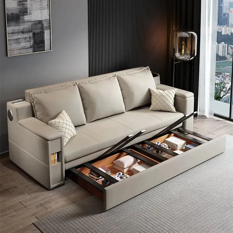 82.7" Convertible Bed Full Sleeper Sofa Leath-aire Upholstered Storage with Speaker