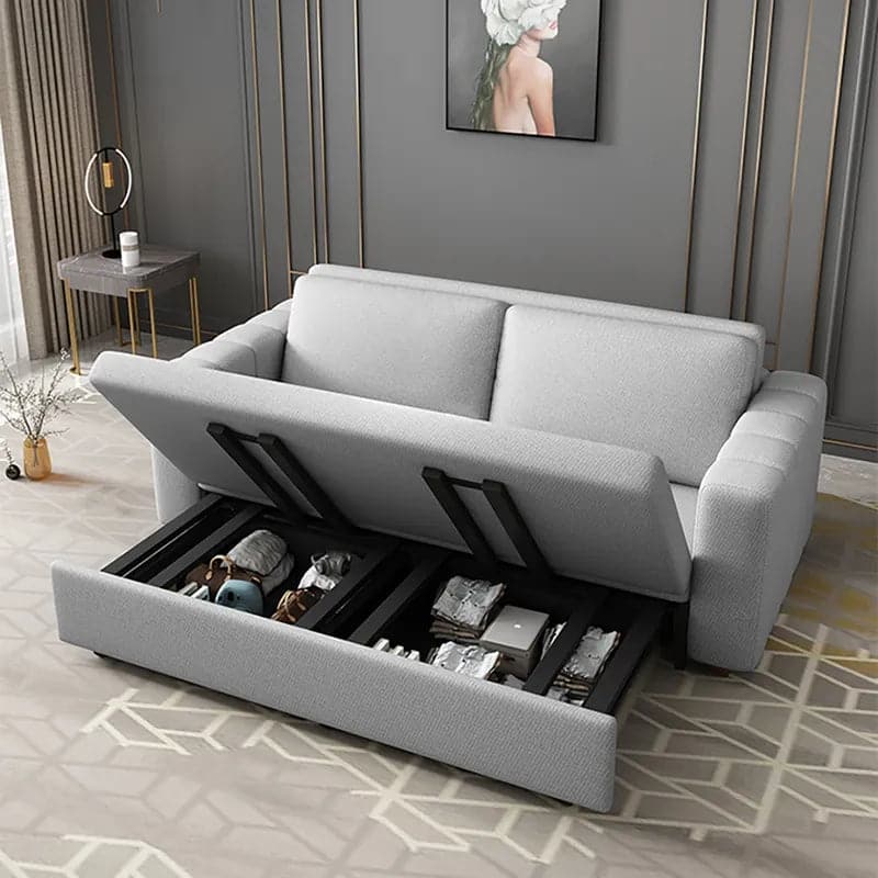 82" Gray Sofa Bed Convertible Sleeper Couch Cotton & Linen Upholstery with Storage