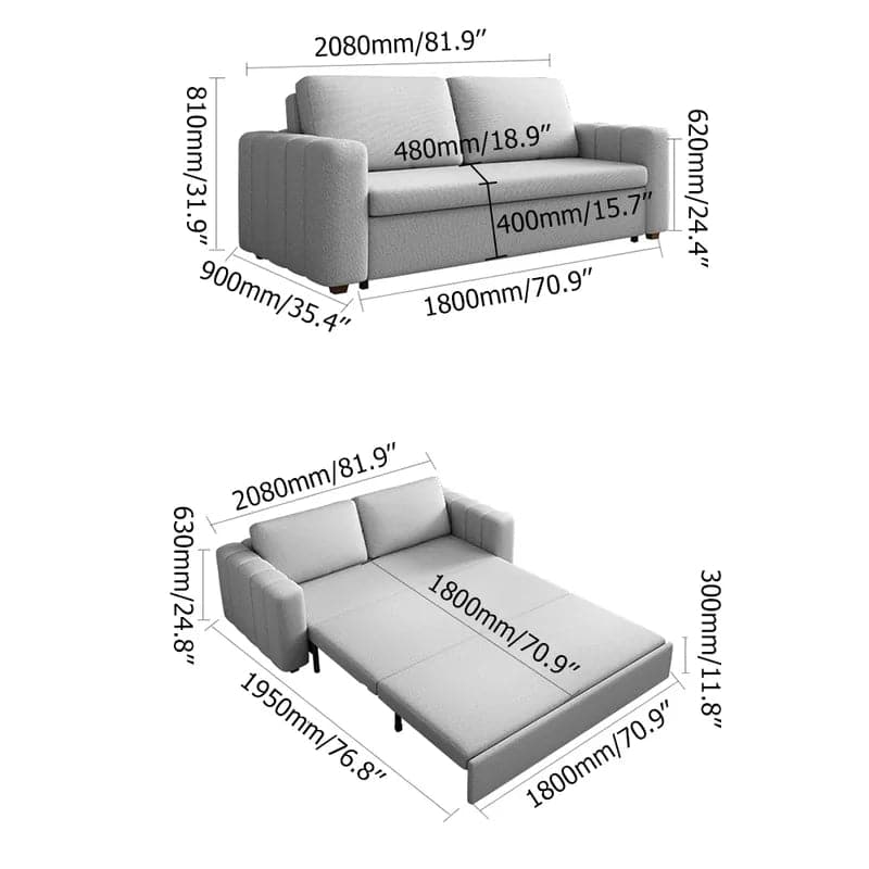 82" Gray Sofa Bed Convertible Sleeper Couch Cotton & Linen Upholstery with Storage