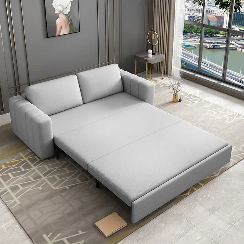 82" Gray Sofa Bed Convertible Sleeper Couch Cotton & Linen Upholstery with Storage