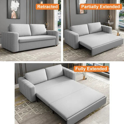 82" Gray Sofa Bed Convertible Sleeper Couch Cotton & Linen Upholstery with Storage