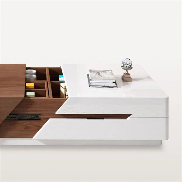 82'' Modern Wood Extendable Sliding Top Coffee Table with Storage in White Walnut