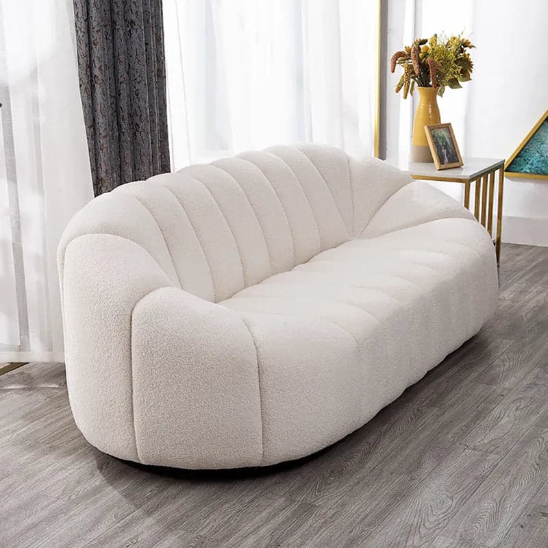 83" Modern Oval Boucle White Upholstered 3-Seater Sofa