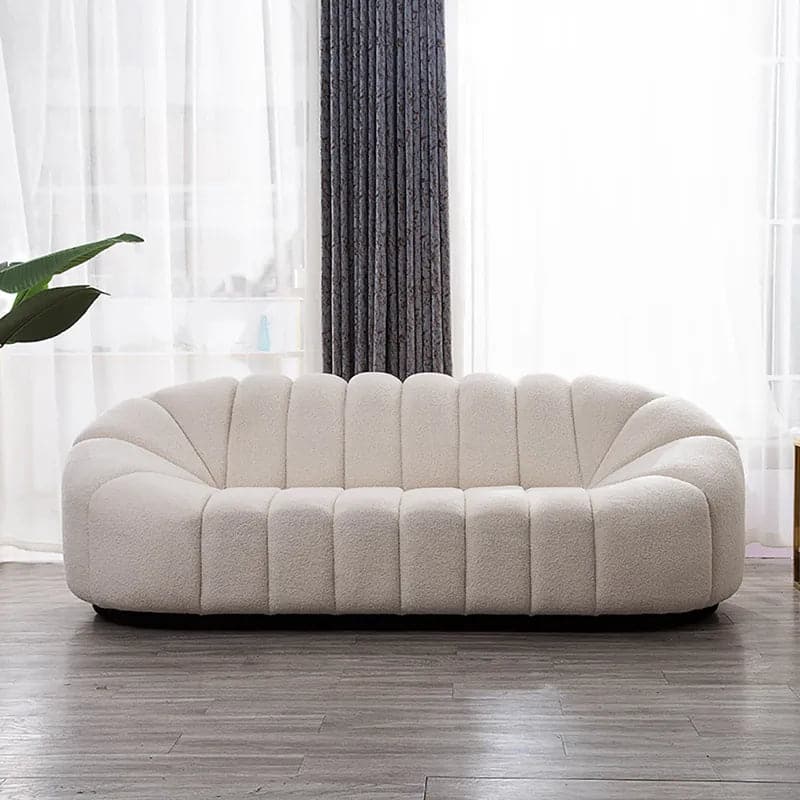 83" Modern Oval Boucle White Upholstered 3-Seater Sofa