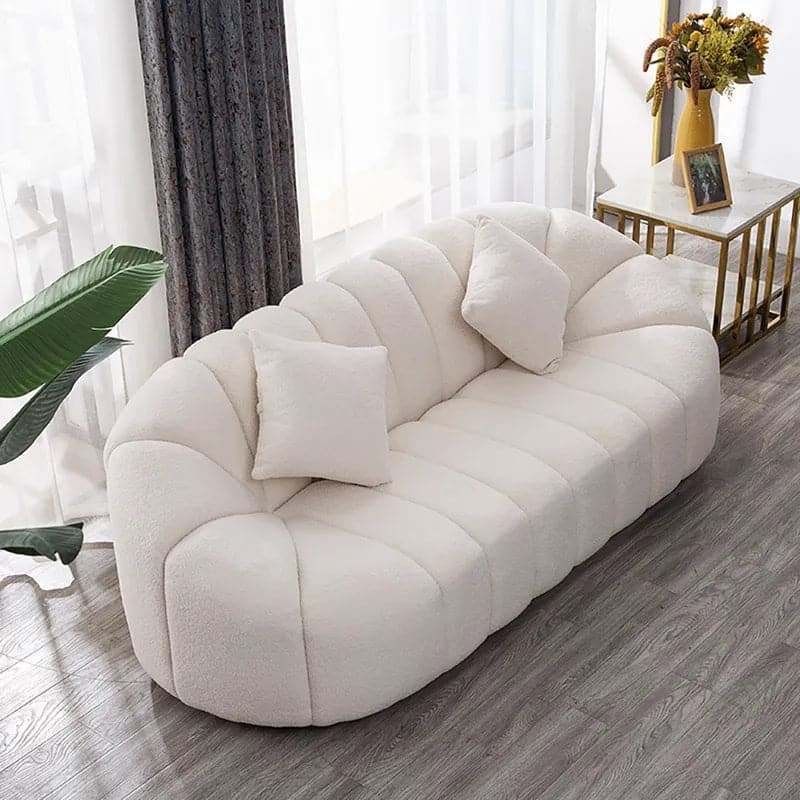 83" Modern Oval Boucle White Upholstered 3-Seater Sofa