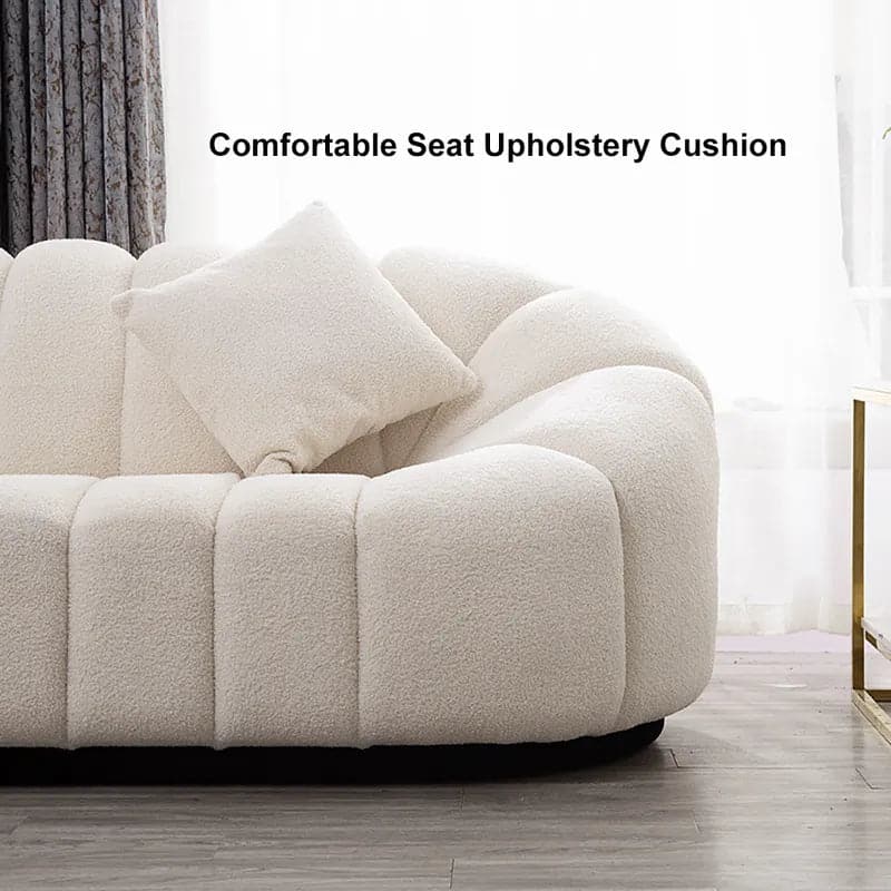 83" Modern Oval Boucle White Upholstered 3-Seater Sofa