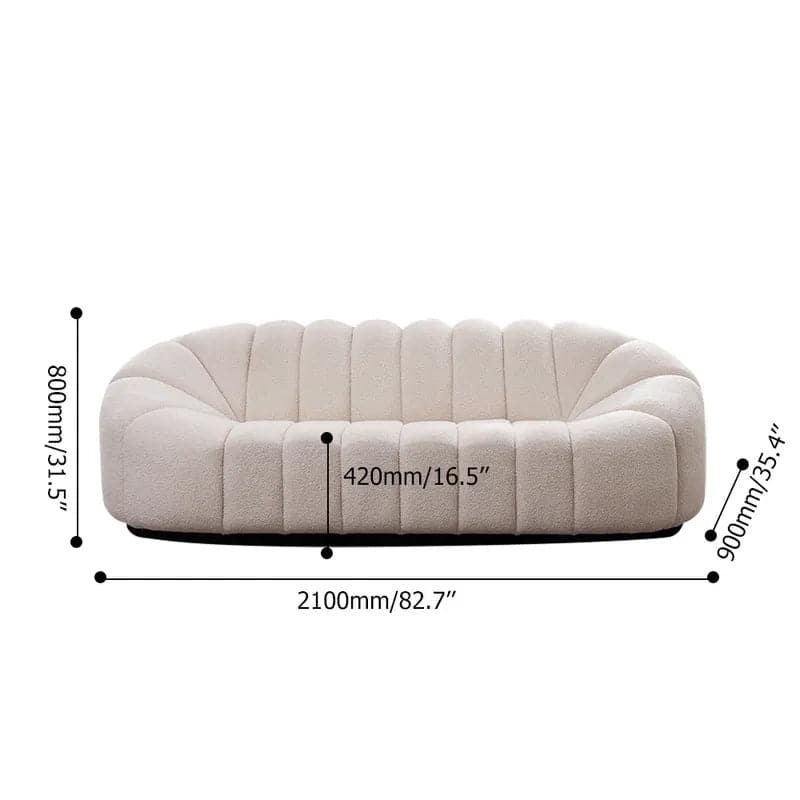 83" Modern Oval Boucle White Upholstered 3-Seater Sofa