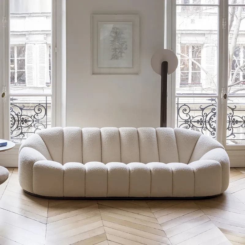 83" Modern Oval Boucle White Upholstered 3-Seater Sofa