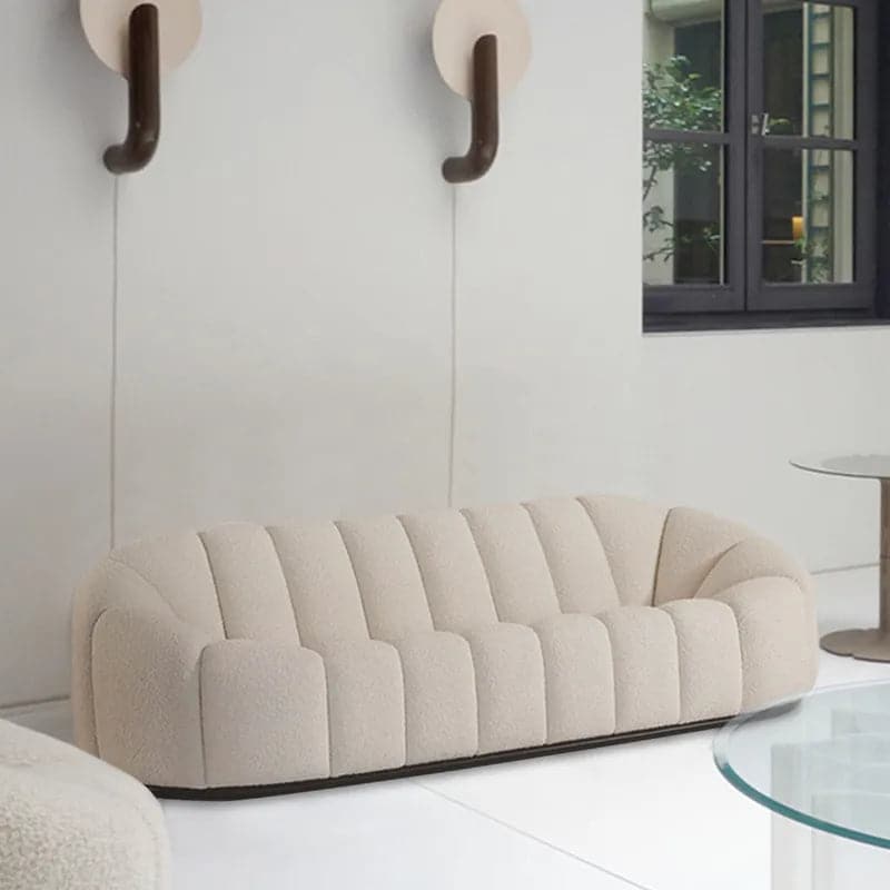 83" Modern Oval Boucle White Upholstered 3-Seater Sofa