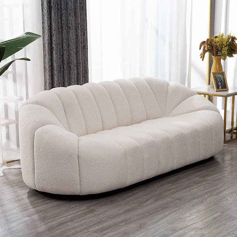 83" Modern Oval Boucle White Upholstered 3-Seater Sofa