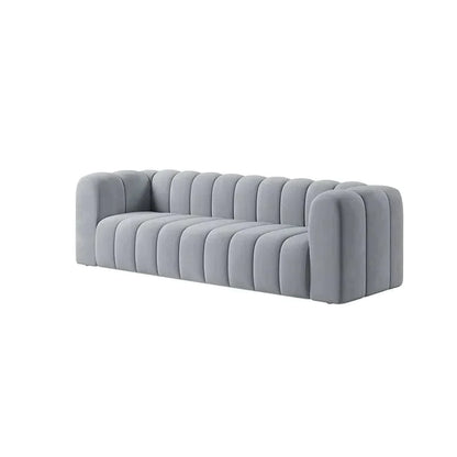 86.6" Modern Gray Velvet 3-Seater Sofa Channel Tufted Upholstered Luxury Solid Wood