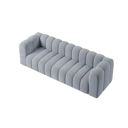 86.6" Modern Gray Velvet 3-Seater Sofa Channel Tufted Upholstered Luxury Solid Wood