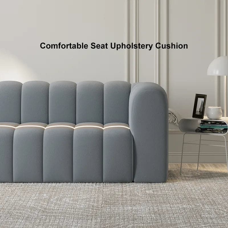 86.6" Modern Gray Velvet 3-Seater Sofa Channel Tufted Upholstered Luxury Solid Wood