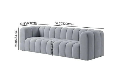 86.6" Modern Gray Velvet 3-Seater Sofa Channel Tufted Upholstered Luxury Solid Wood