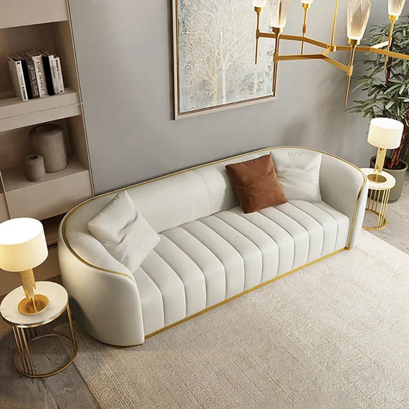 89" Modern Faux Leather Upholstered 3-Seater Sofa with Gold Legs